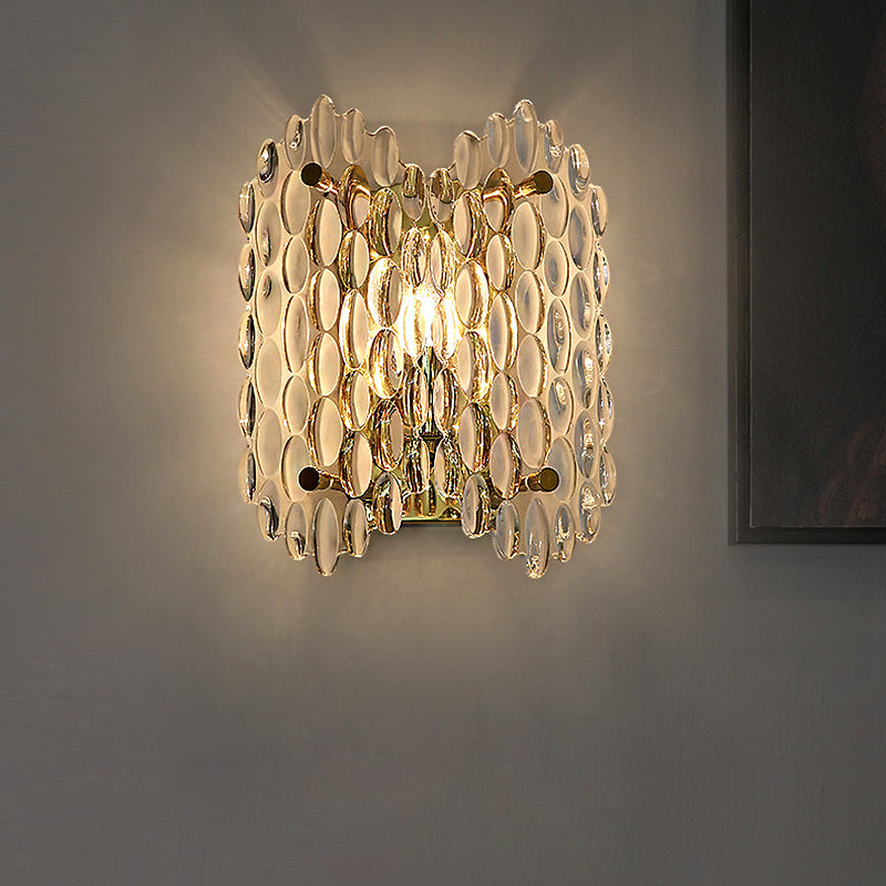 Contemporary Gold Wall Lamp With Clear Crystal Oval Shape & 1 Bulb Perfect For Hallways