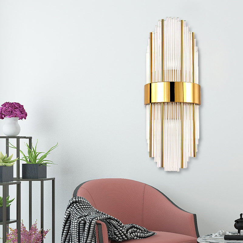 Contemporary Brass Wall Mounted Living Room Light With Clear Crystal Shade
