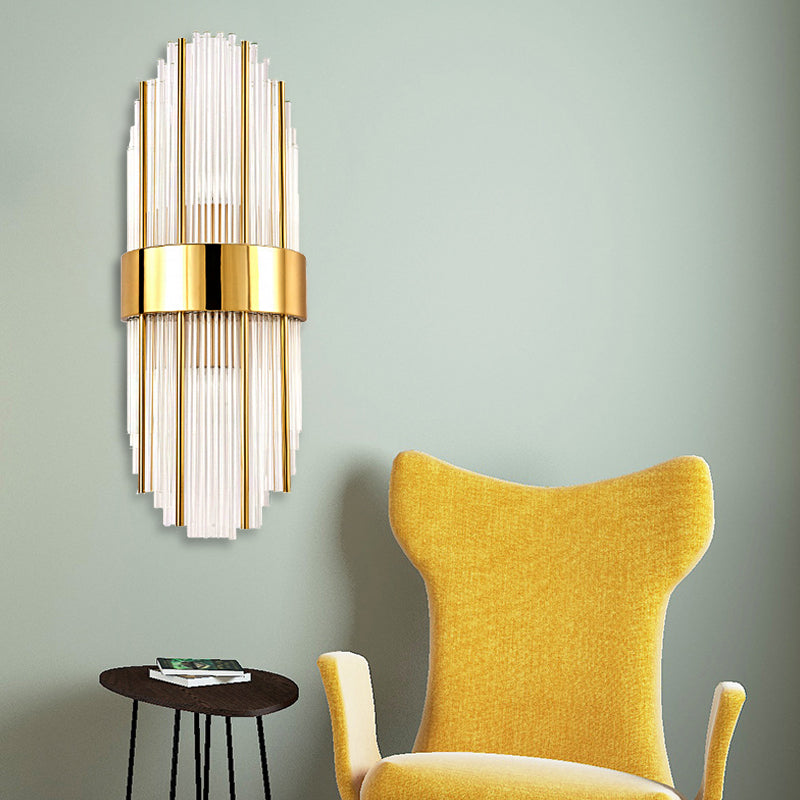 Contemporary Brass Wall Mounted Living Room Light With Clear Crystal Shade