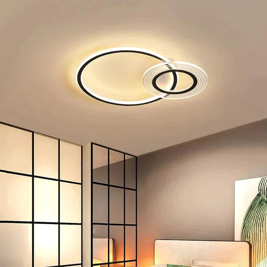 Modern Simple Circle Warm Room Living Led Ceiling Lamp Black White-47Cm / Stepless Dimming Remote