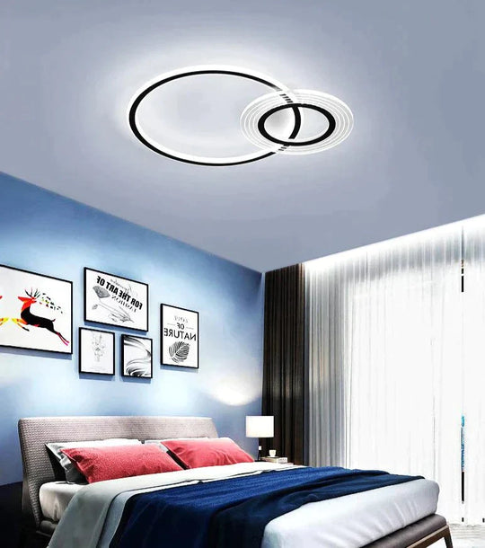 Modern Simple Circle Warm Room Living Led Ceiling Lamp Black White-47Cm / White Light