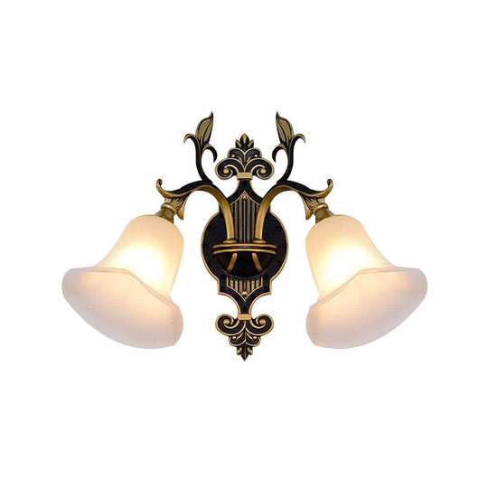 Modern Frosted Glass & Gold 1/2-Light Wall Sconce With Curved Arm For Foyer