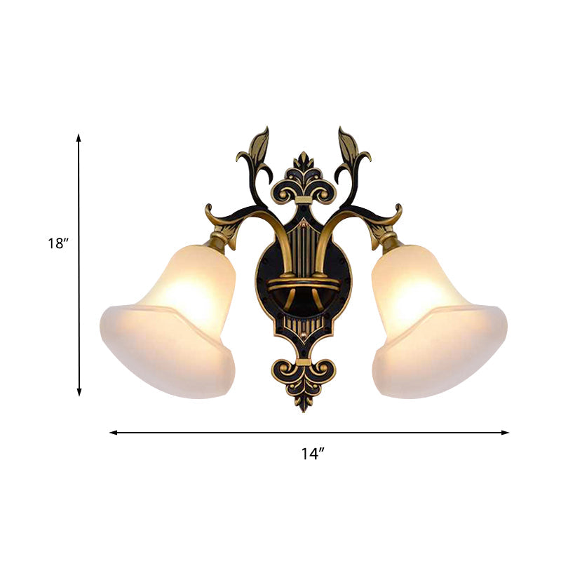 Modern Frosted Glass & Gold 1/2-Light Wall Sconce With Curved Arm For Foyer