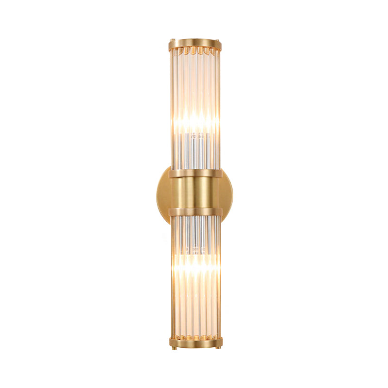 Modern Brass Linear Wall Lamp With Clear Crystal Sconce - 2 Lights Stylish Design