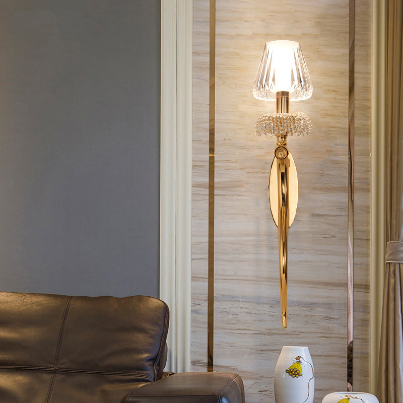 Contemporary Acrylic Conical Wall Sconce With Brass Finish And Clear Crystal Accent