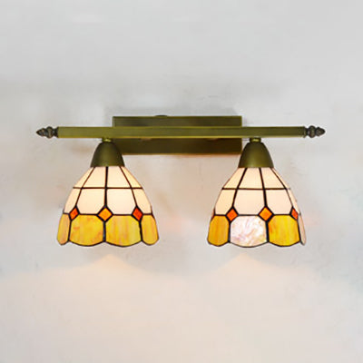 Tiffany Style Stained Glass Wall Sconce Light With Domed Design - 2 Heads In Yellow/Pink/Green/Blue