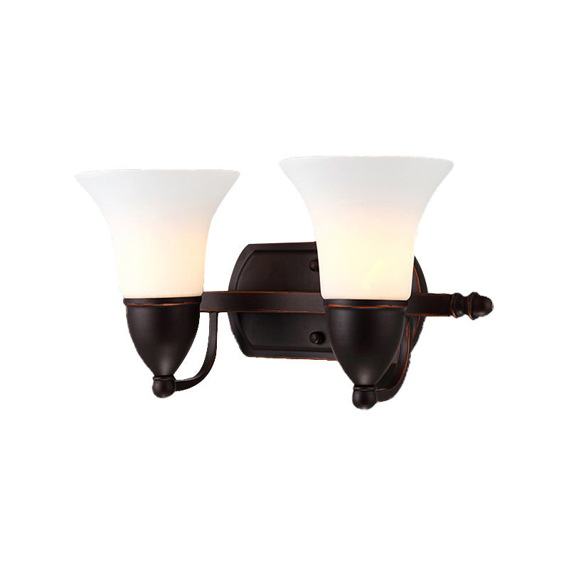 Traditional Red Brown Bell Wall Sconce Light With Frosted Glass Shade