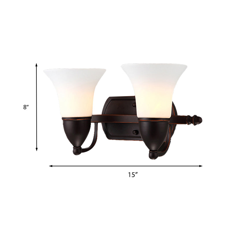 Traditional Red Brown Bell Wall Sconce Light With Frosted Glass Shade