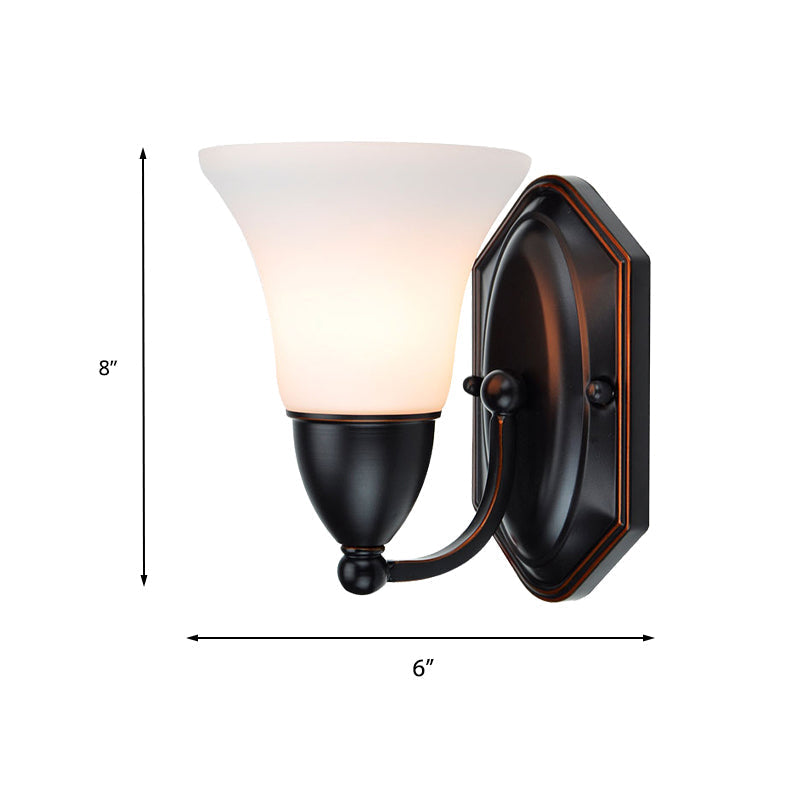 Traditional Red Brown Bell Wall Sconce Light With Frosted Glass Shade