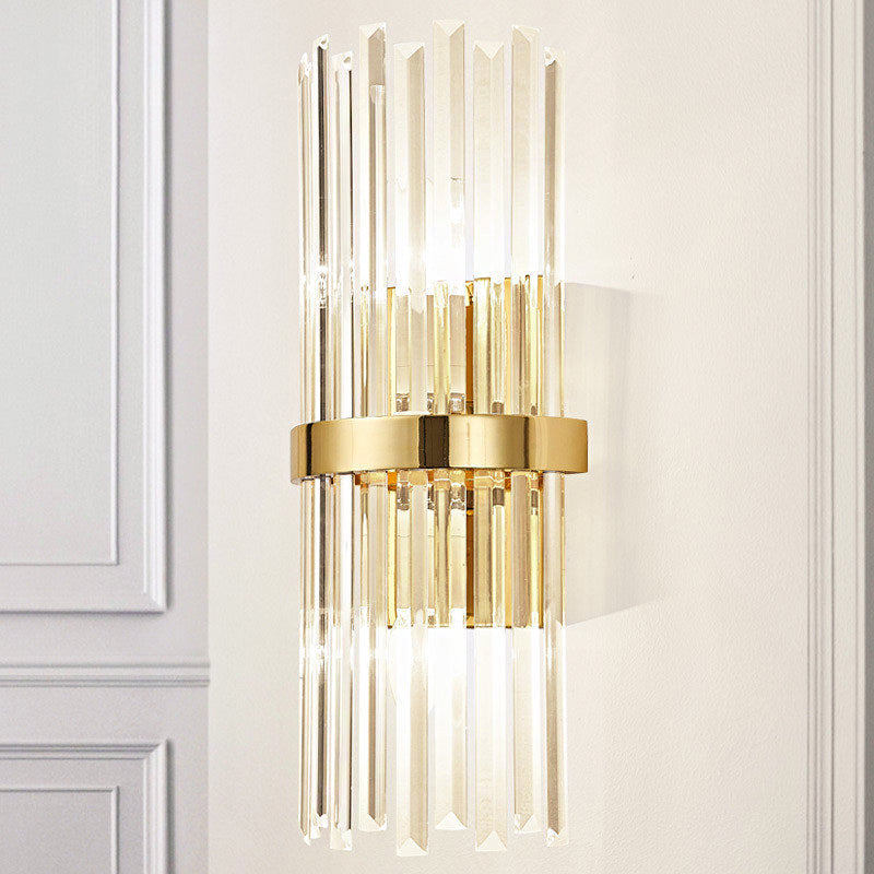 Contemporary Crystal Wall Lamp With Cylinder Design - Golden Lighting For Living Room Includes 2