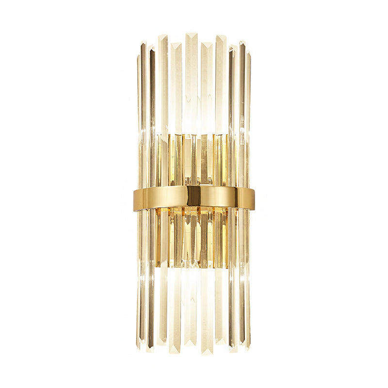 Contemporary Crystal Wall Lamp With Cylinder Design - Golden Lighting For Living Room Includes 2