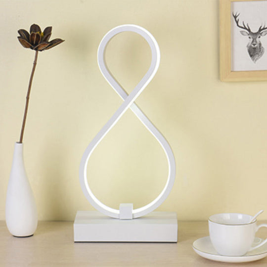Sleek Curve Led Table Lamp For Living Room Nightstand - Simplicity Style Metallic Finish White / A