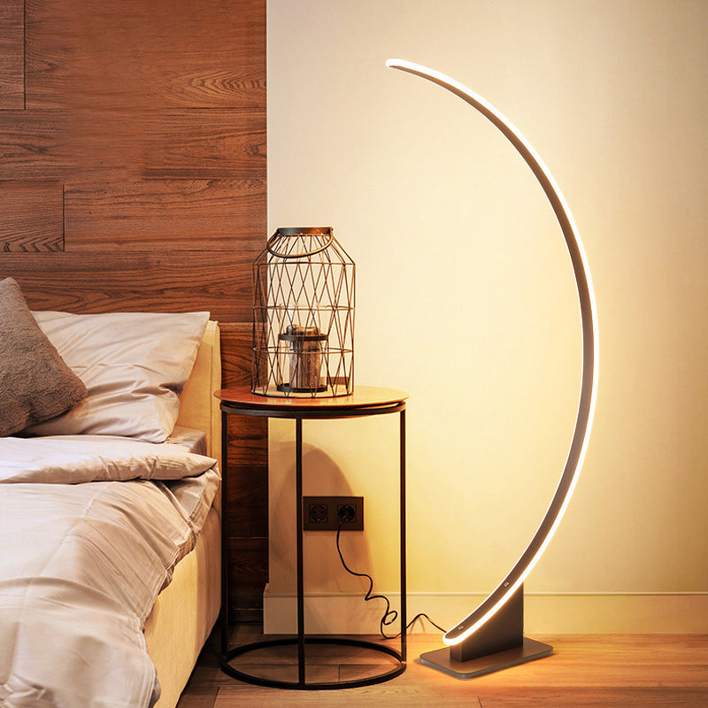 Nordic Style Bedside Led Standing Light With Metallic Curved Floor Lighting