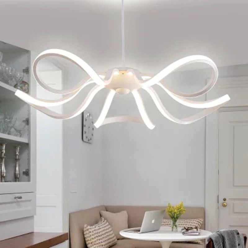 Minimalist LED Pendant Light in White for Restaurants - Flower Chandelier Design