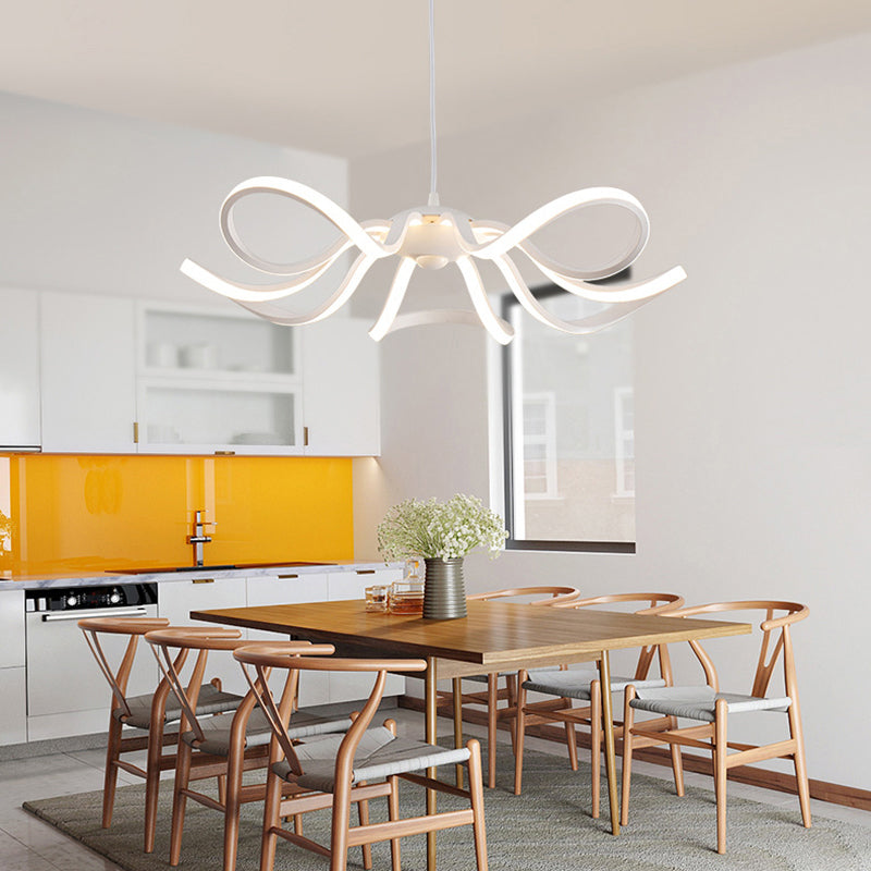 Minimalist LED Pendant Light in White for Restaurants - Flower Chandelier Design