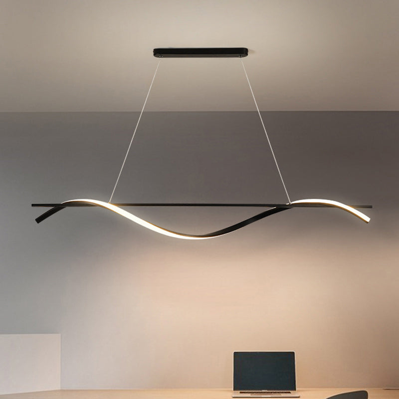 Contemporary Black Led Hanging Lamp For Restaurants - Simplicity Curved Design