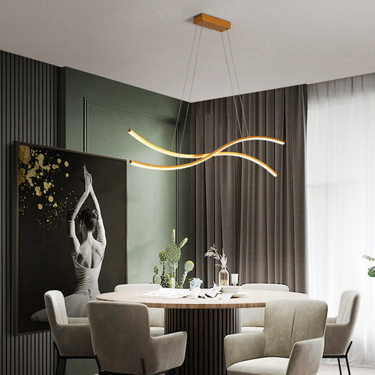 Gold Metallic Led Hanging Light - Minimalist Island Ceiling For Restaurants / 31.5 White