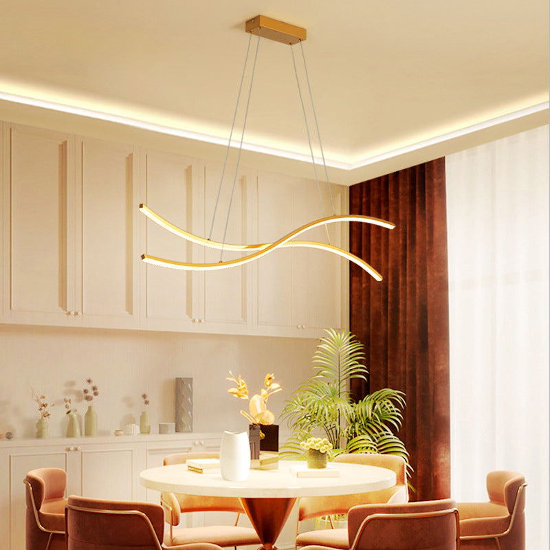 Gold Metallic Led Hanging Light - Minimalist Island Ceiling For Restaurants