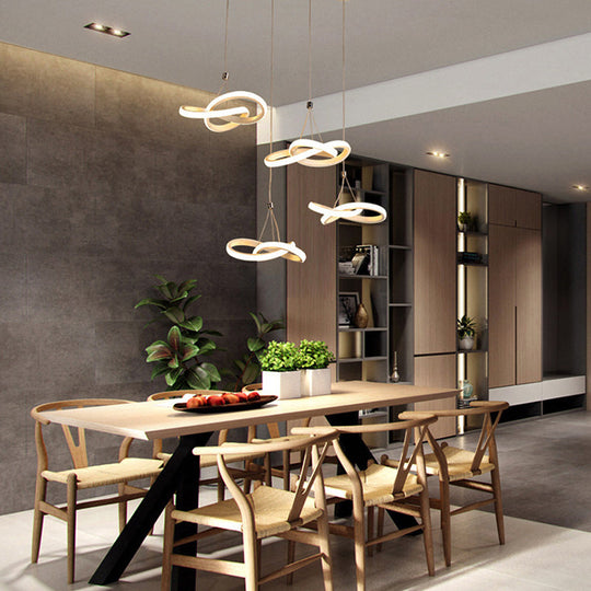 Nordic Seamless Curves Pendant Light - Aluminum Led Hanging Fixture For Dining Room