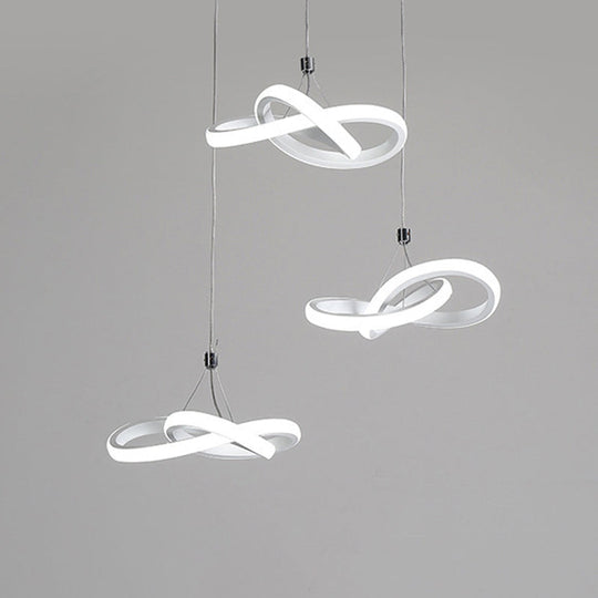 Nordic Seamless Curves Pendant Light - Aluminum Led Hanging Fixture For Dining Room 3 / White