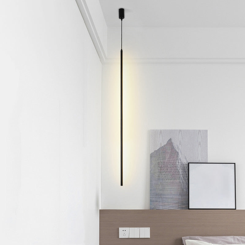 Minimalist Black Acrylic Pole Led Suspension Pendant Light For Bedside / 31.5 Natural