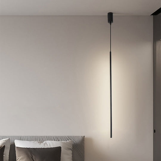 Minimalist Black LED Pendant Light with Acrylic Pole for Bedside Suspension