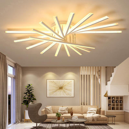 Modern Led Ceiling Light - Fan-Shaped Acrylic Semi Flush Fixture For Living Room White / Warm