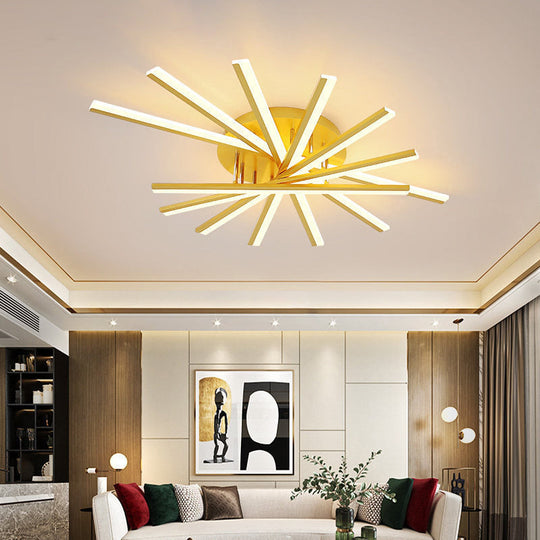 Modern Led Ceiling Light - Fan-Shaped Acrylic Semi Flush Fixture For Living Room Gold / Warm