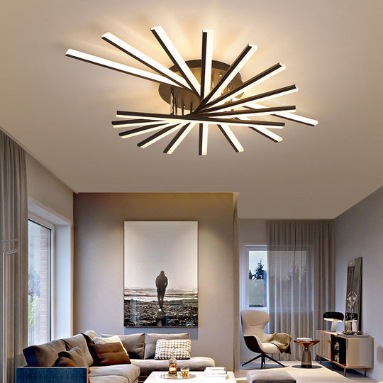 Modern Led Ceiling Light - Fan-Shaped Acrylic Semi Flush Fixture For Living Room Black / Warm