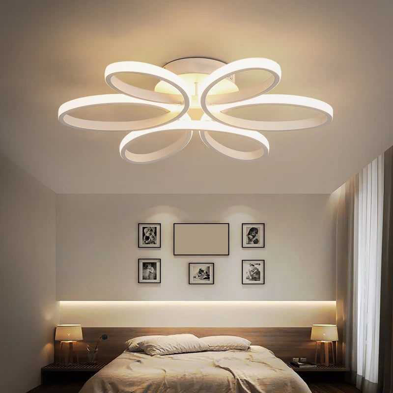 Modern Flower Led Flush Ceiling Light Fixture - White Acrylic Semi Ideal For Living Rooms