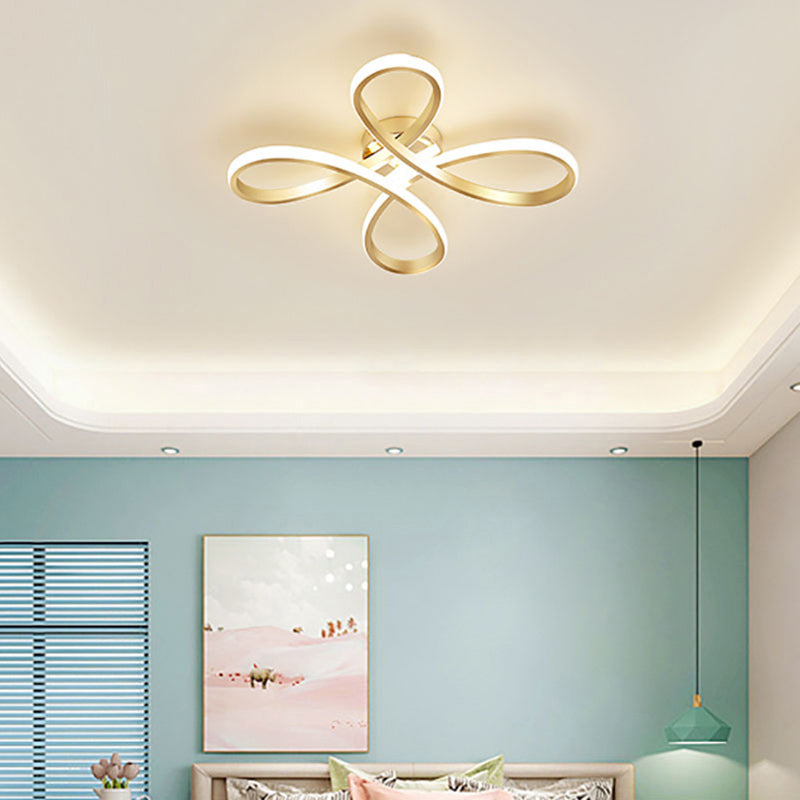 Gold Floral Semi-Flush Led Ceiling Light For Modern Bedrooms / Natural