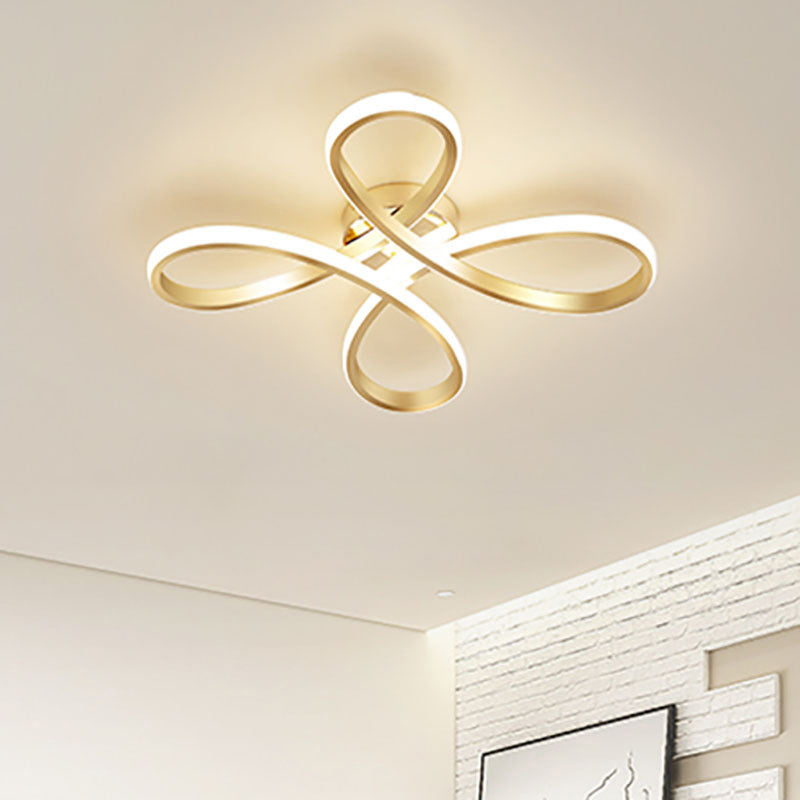 Gold Floral Semi-Flush Led Ceiling Light For Modern Bedrooms