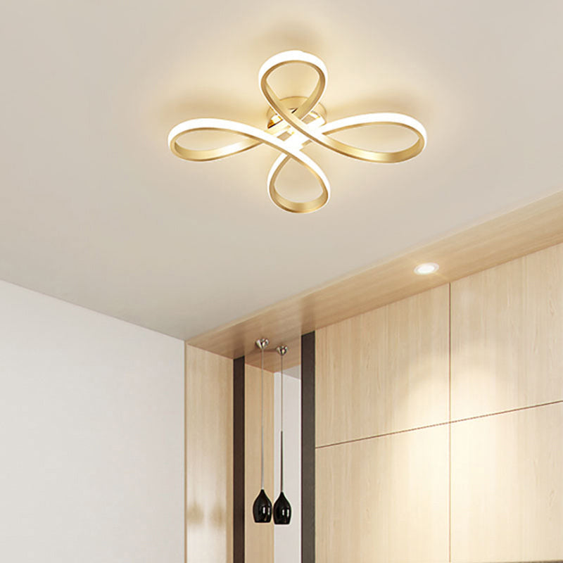 Gold Floral Semi-Flush Led Ceiling Light For Modern Bedrooms