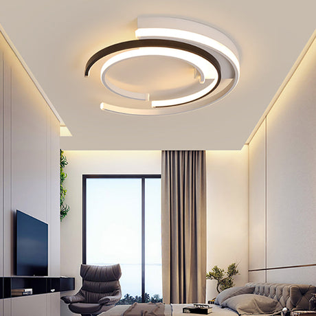 Black And White Led Circular Flush Mount For Modern Acrylic Bedroom Lighting