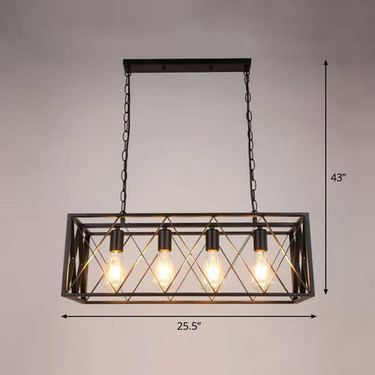 Industrial Cross Framed Pendant Light In Black For Dining Room - Iron Hanging Island 4 / Chain