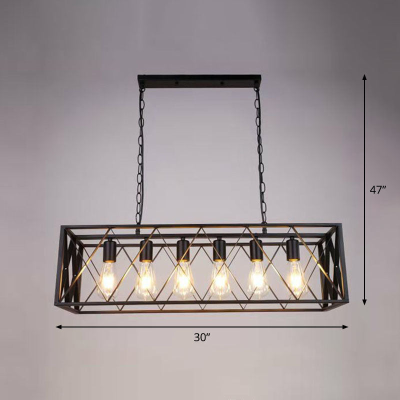 Industrial Cross Framed Pendant Light In Black For Dining Room - Iron Hanging Island 6 / Chain