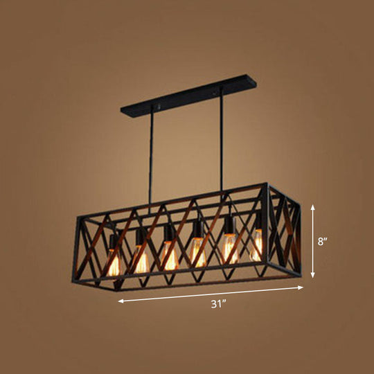 Industrial Cross Framed Pendant Light In Black For Dining Room - Iron Hanging Island 6 / Downrods