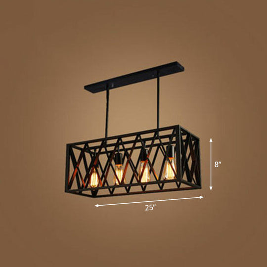 Industrial Cross Framed Pendant Light In Black For Dining Room - Iron Hanging Island 4 / Downrods