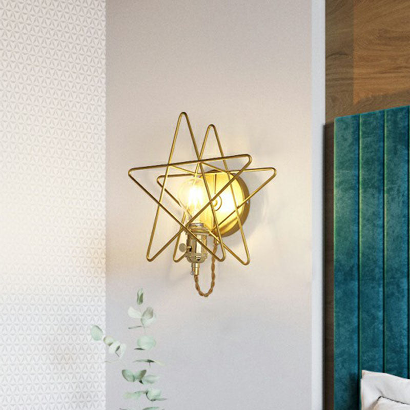 Gold Star Cage Wall Lamp - Simplicity Bedside Light Fixture Metallic Finish 1 Bulb