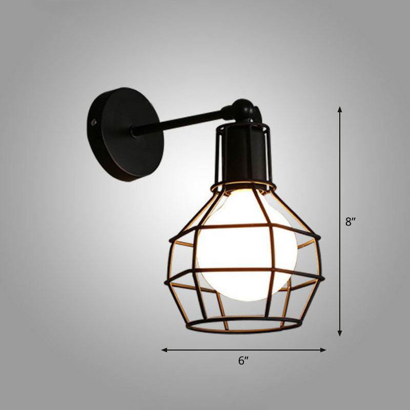 Iron Caged Wall Light Retro Style 1 Head Lighting In Black For Living Room / A
