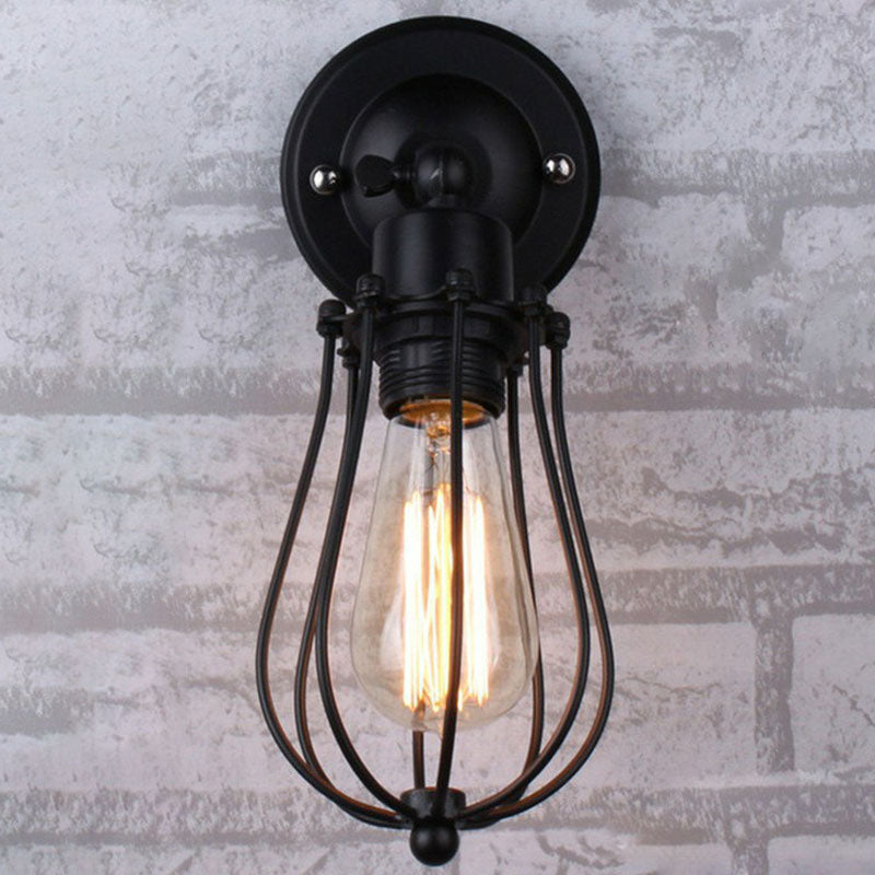 Vintage Grapefruit Cage Wall Light - Single-Bulb Iron Lamp Black