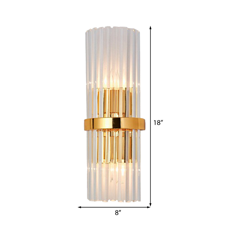 Modern Brass Finished Wall Mounted Sconce Lighting With Clear Crystal Shade - Set Of 2