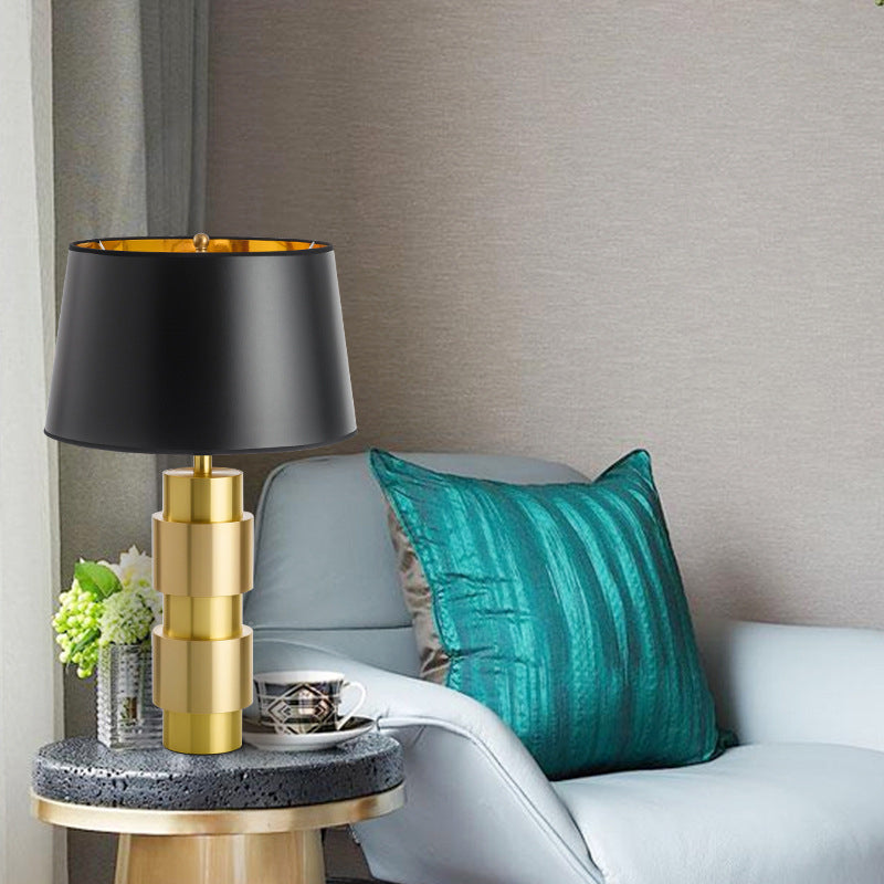 Black Desk Lamp With Fabric Drum Shade And Metal Base - Ideal Reading Light For Bedroom