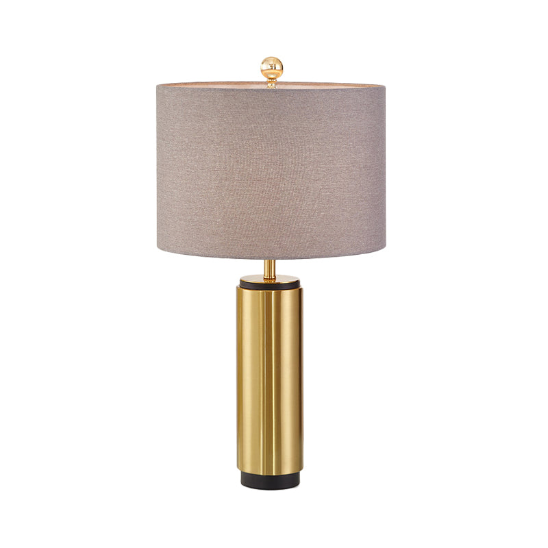 Grey Fabric Table Lamp: Traditional Drum Shape 1-Light Cylinder Base - Ideal For Bedroom Reading
