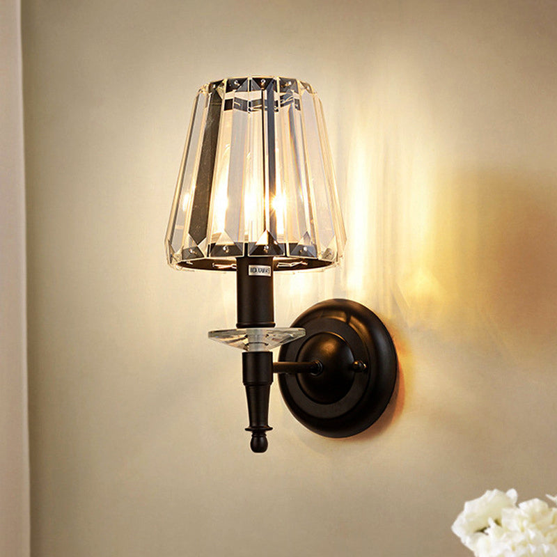 Contemporary Cone Clear Crystal Wall Sconce - Black 1 Light Lamp