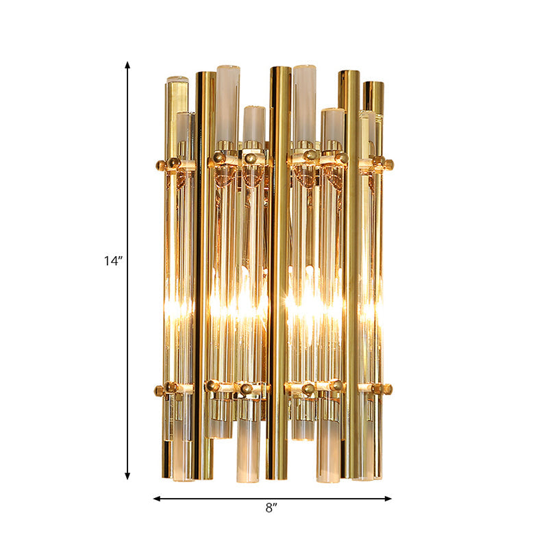 Modernist Style Tubular Wall Sconce With Clear Crystal Metal Frame And 1 Light Ideal For Bedroom