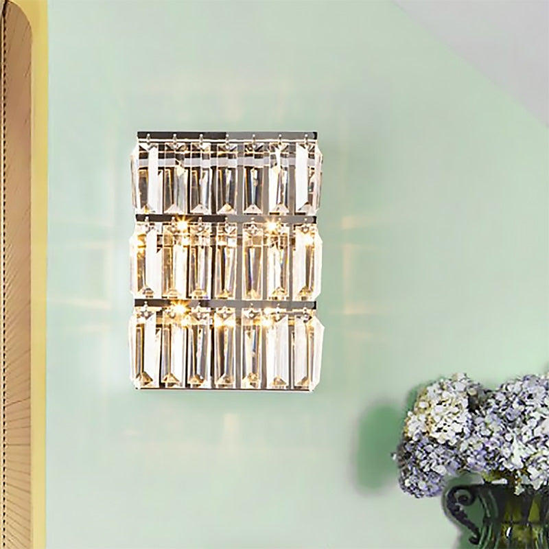 Modern Chrome 4-Light Clear Crystal Wall Lamp - Elegant Rectangle Lighting Fixture