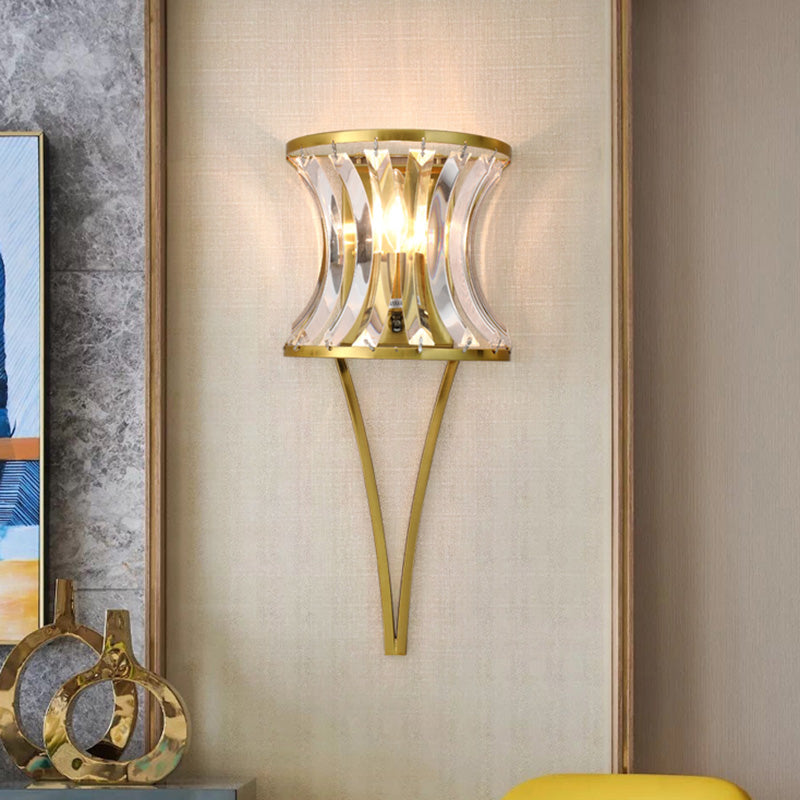 Modern Golden Hourglass Wall Sconce With Clear Crystal Detailing For Living Room Gold