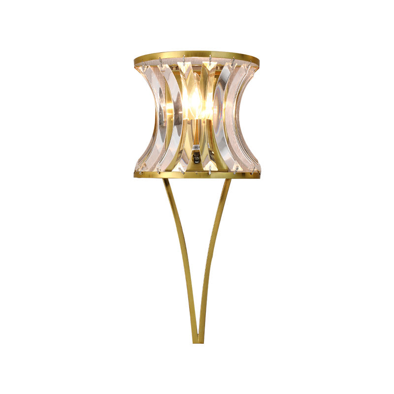 Modern Golden Hourglass Wall Sconce With Clear Crystal Detailing For Living Room