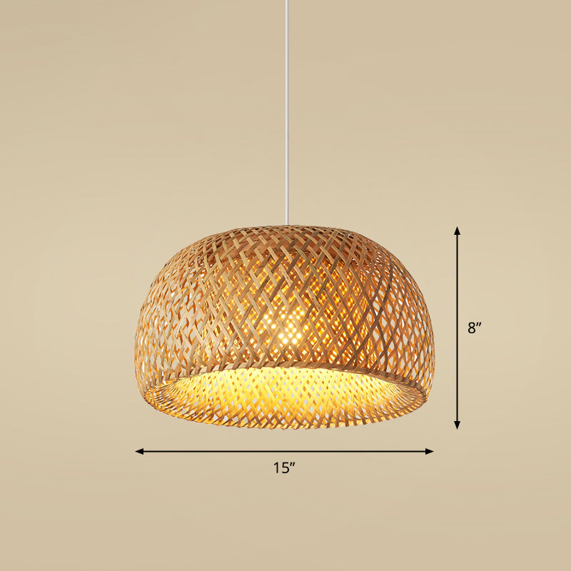 Handcrafted Bamboo Ceiling Light - Asian Style Hanging Lamp For Restaurants 1 Bulb Wood Fixture / B